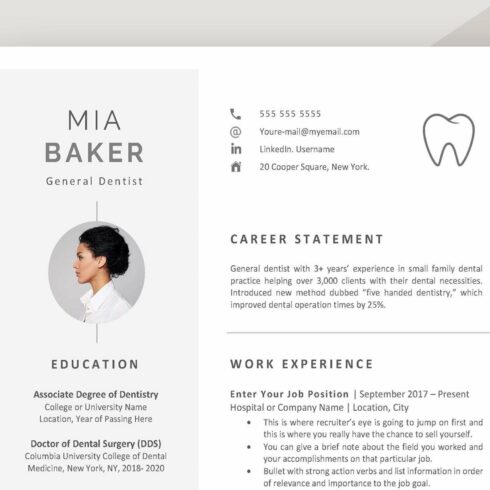 Dental resume template cover image.