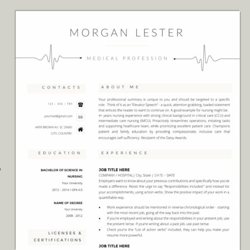 Medical professional resume with a stethoscope.