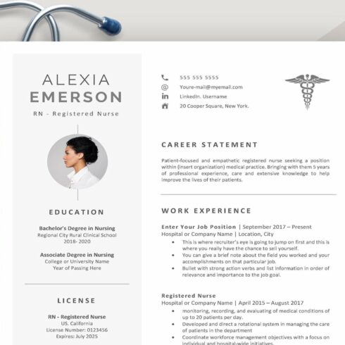Medical resume with a stethoscope on top of it.
