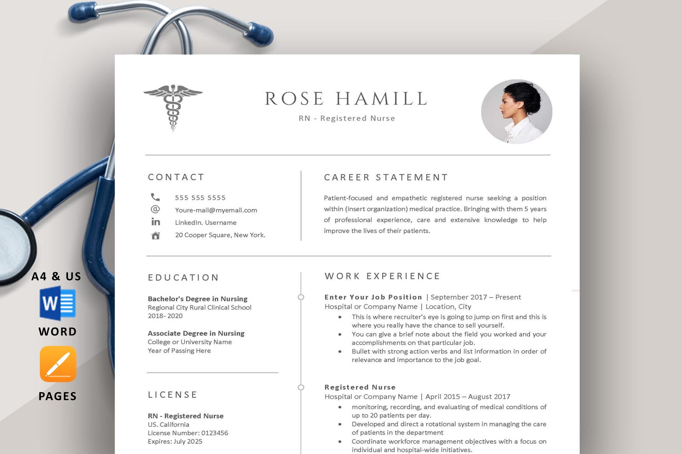 New Grad Nurse resume template cover image.