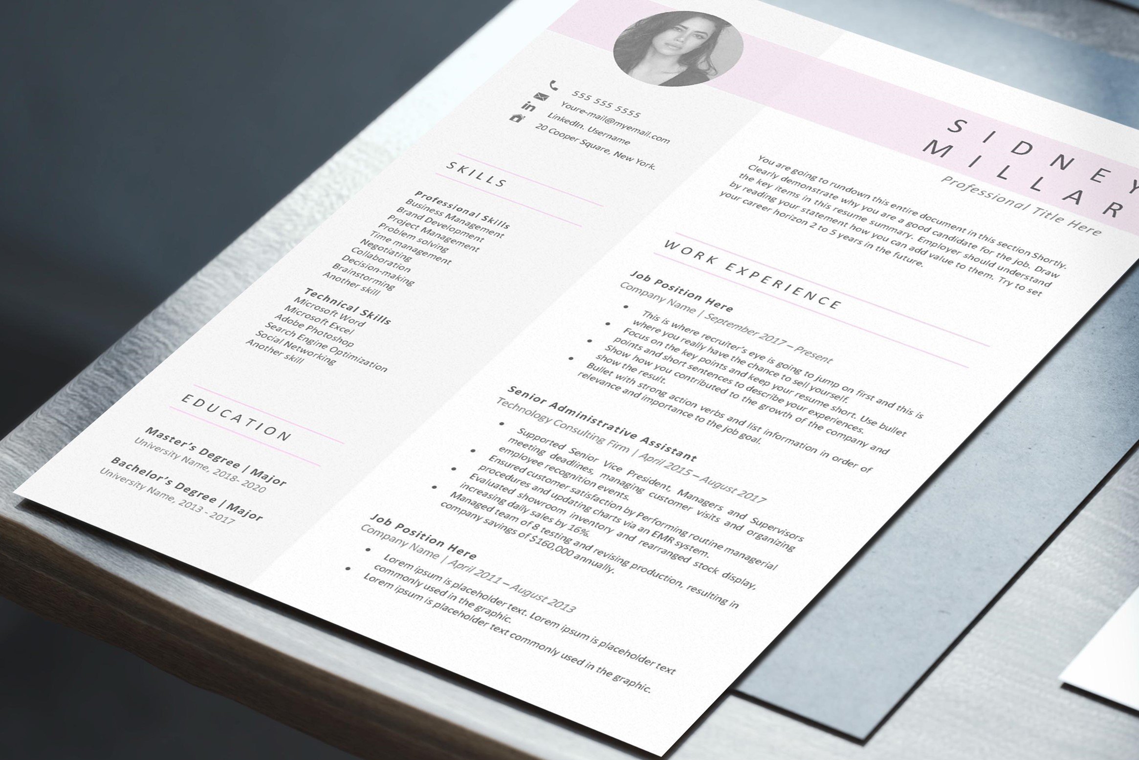 Sorority resume template preview image.