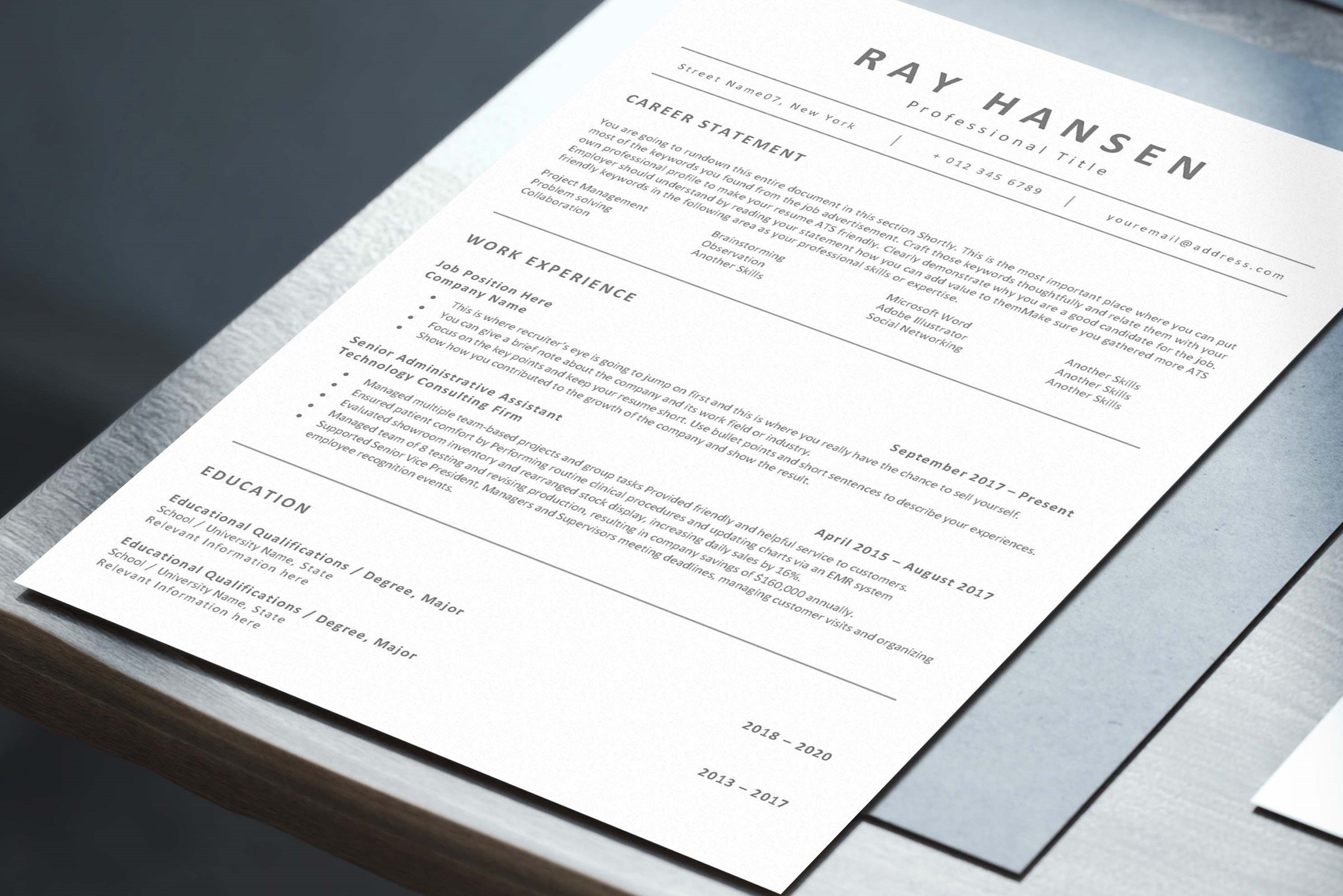 ATS Resume Template, Word Pages Docs preview image.