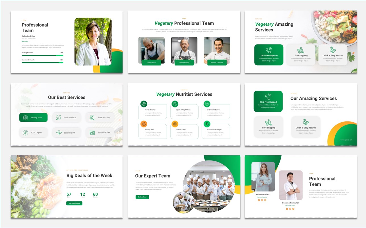 Powerpoint presentation with a green and white theme.