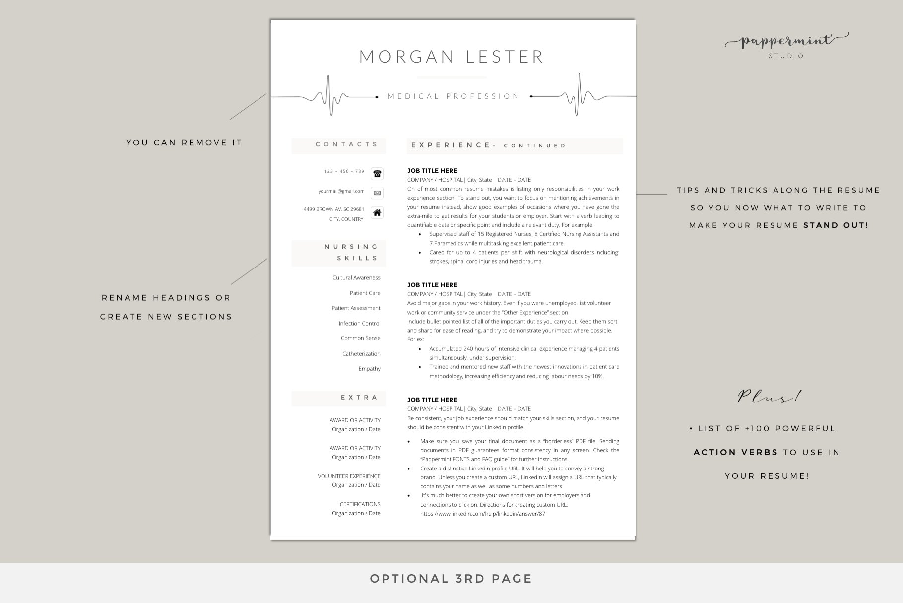 Professional resume template for a medical professional.