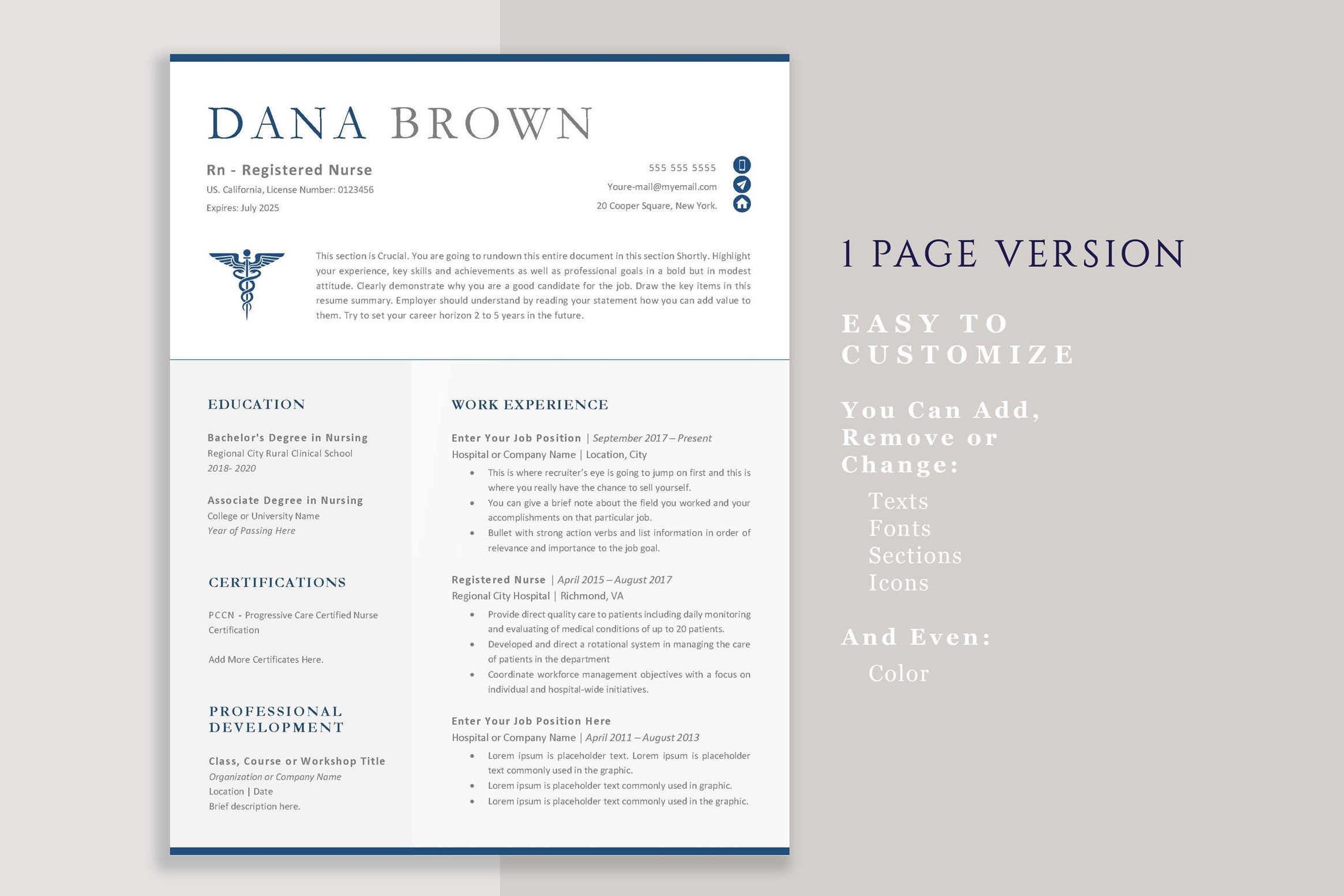 Resume template for a medical professional.