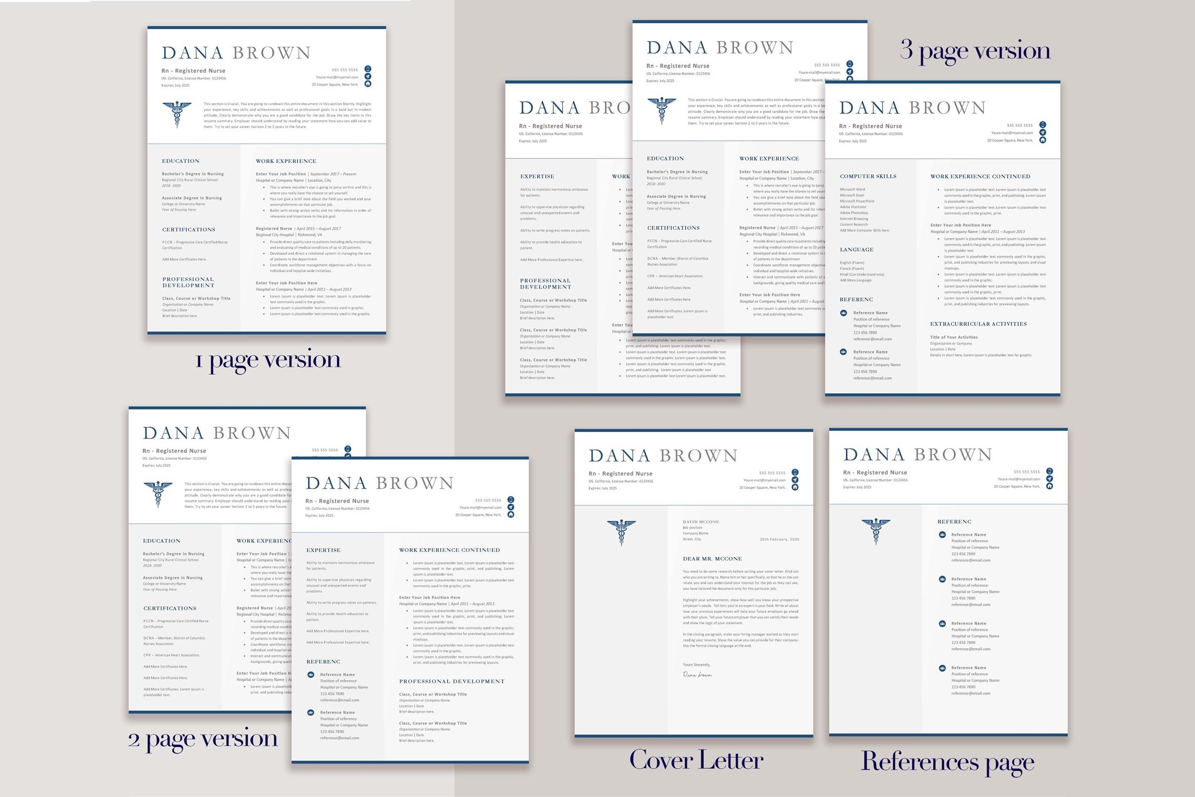 Set of six resume templates with blue accents.