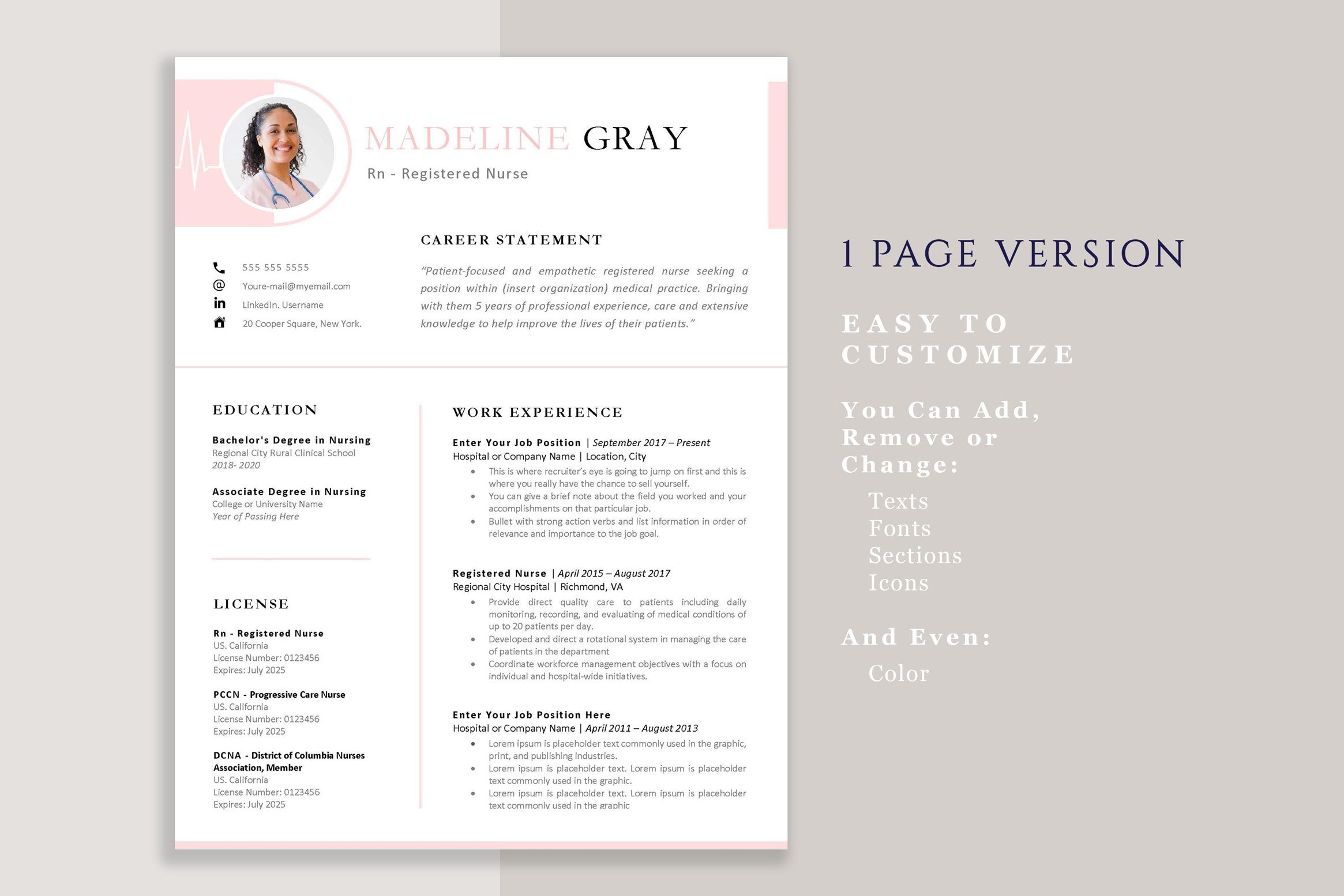 Professional resume template with a pink background.
