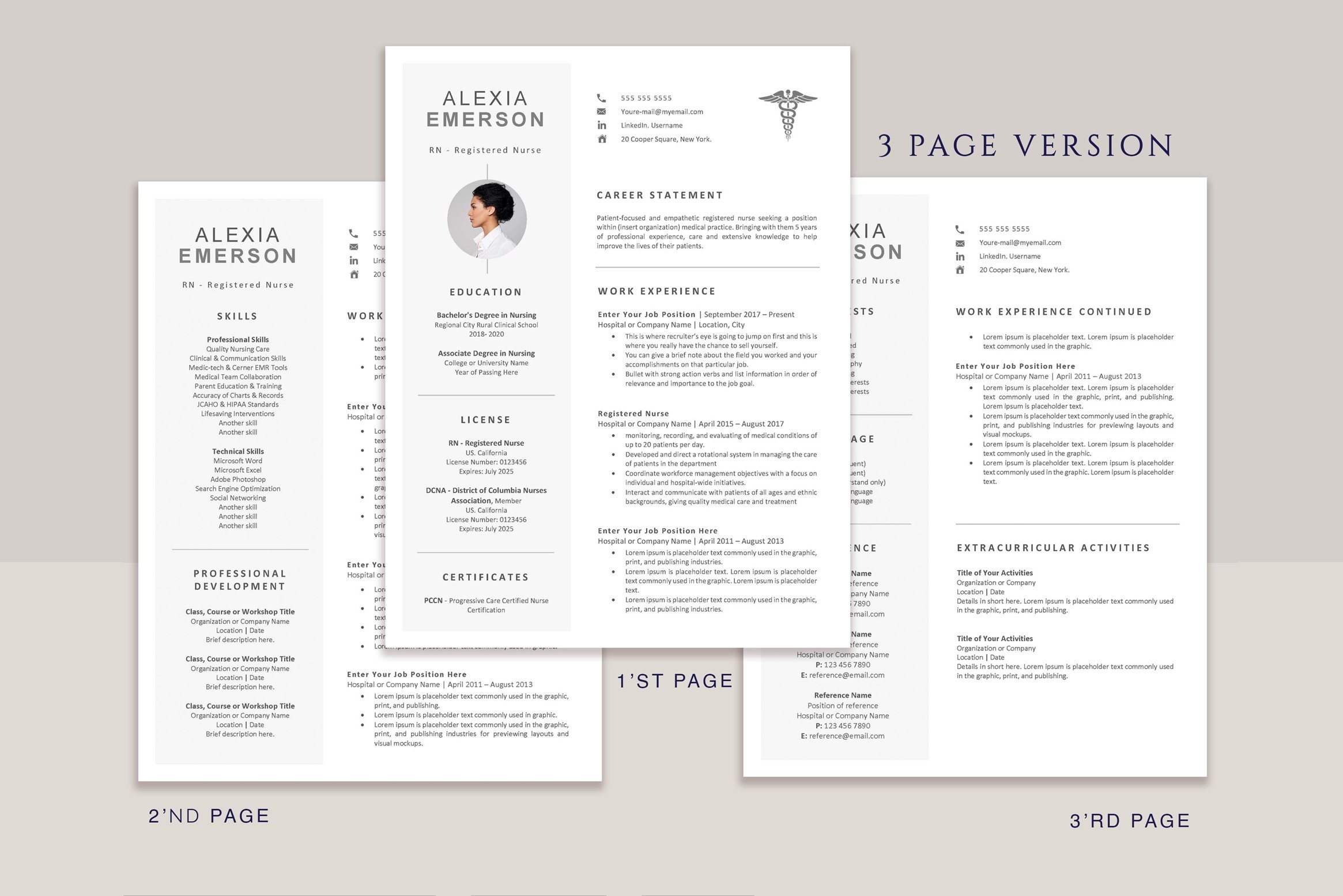 Professional resume template with a medical theme.