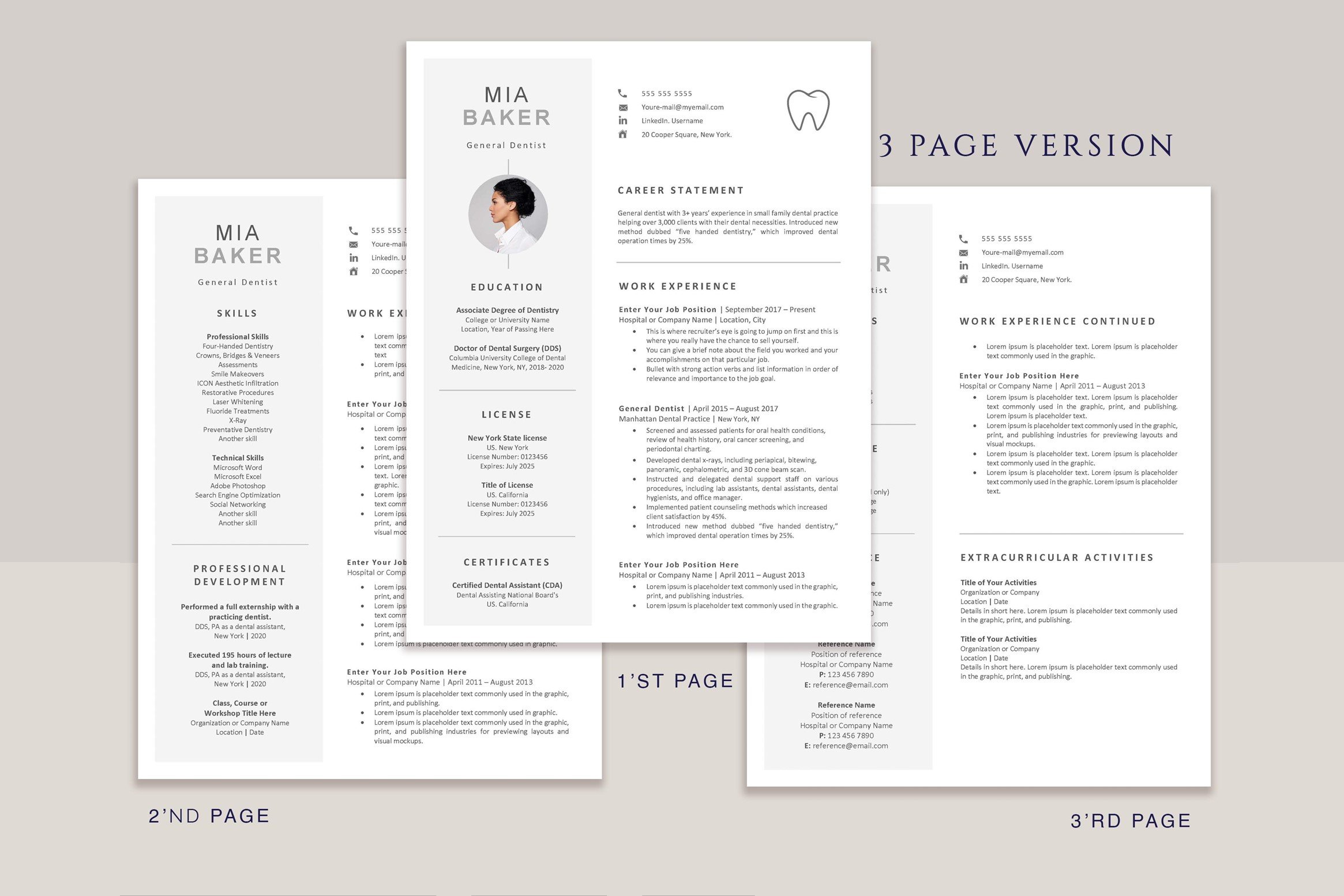 Set of three resume templates with a white background.