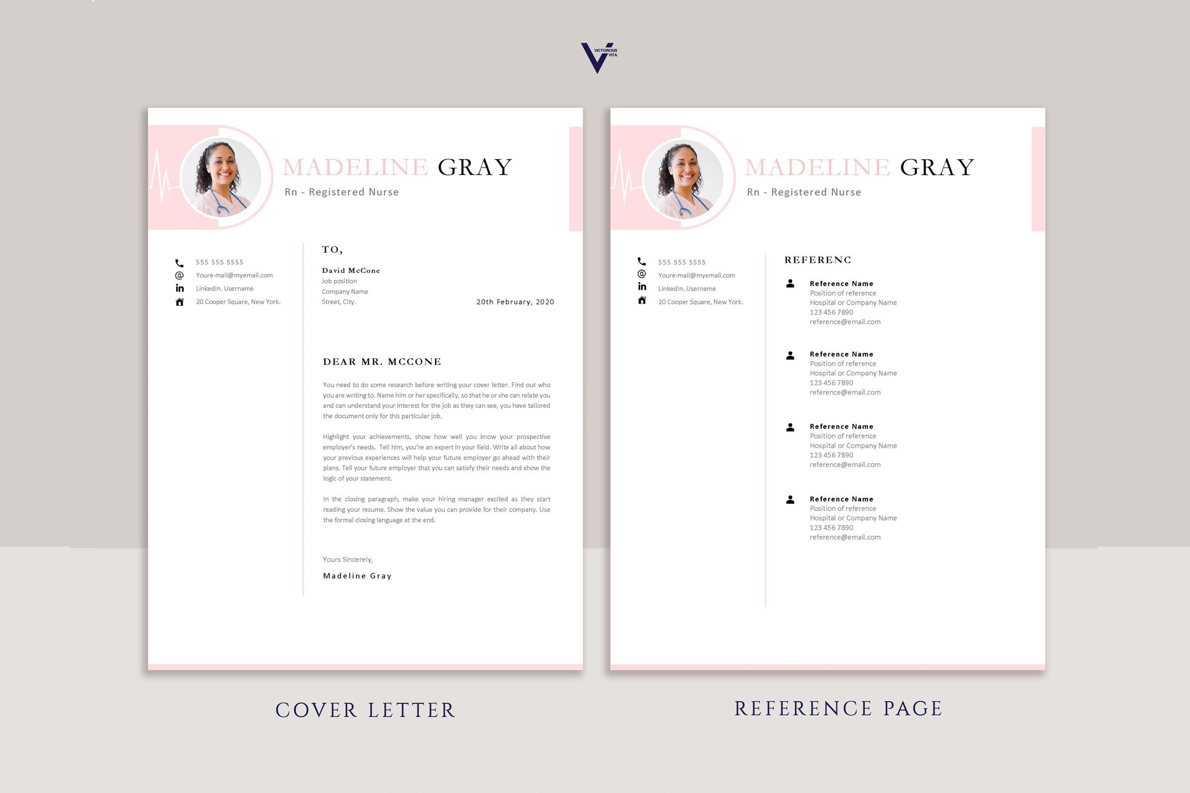 Resume template with a pink cover letter.