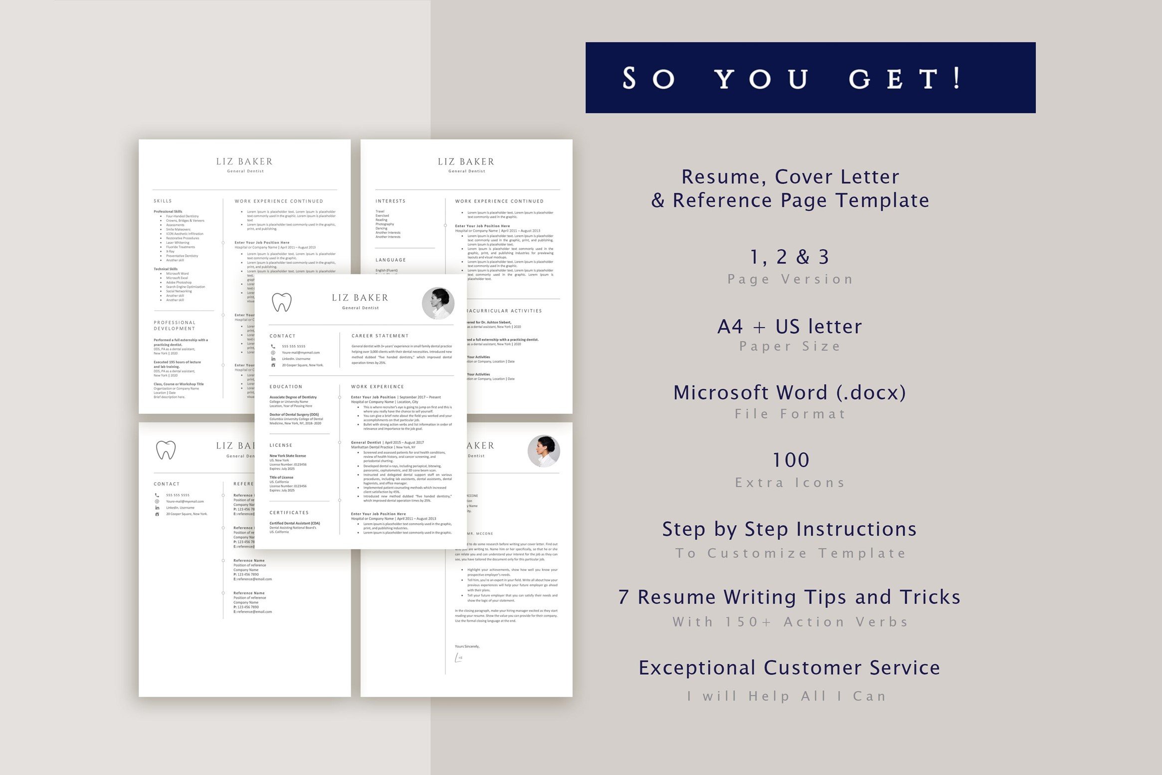 Professional resume template with a cover letter and references.
