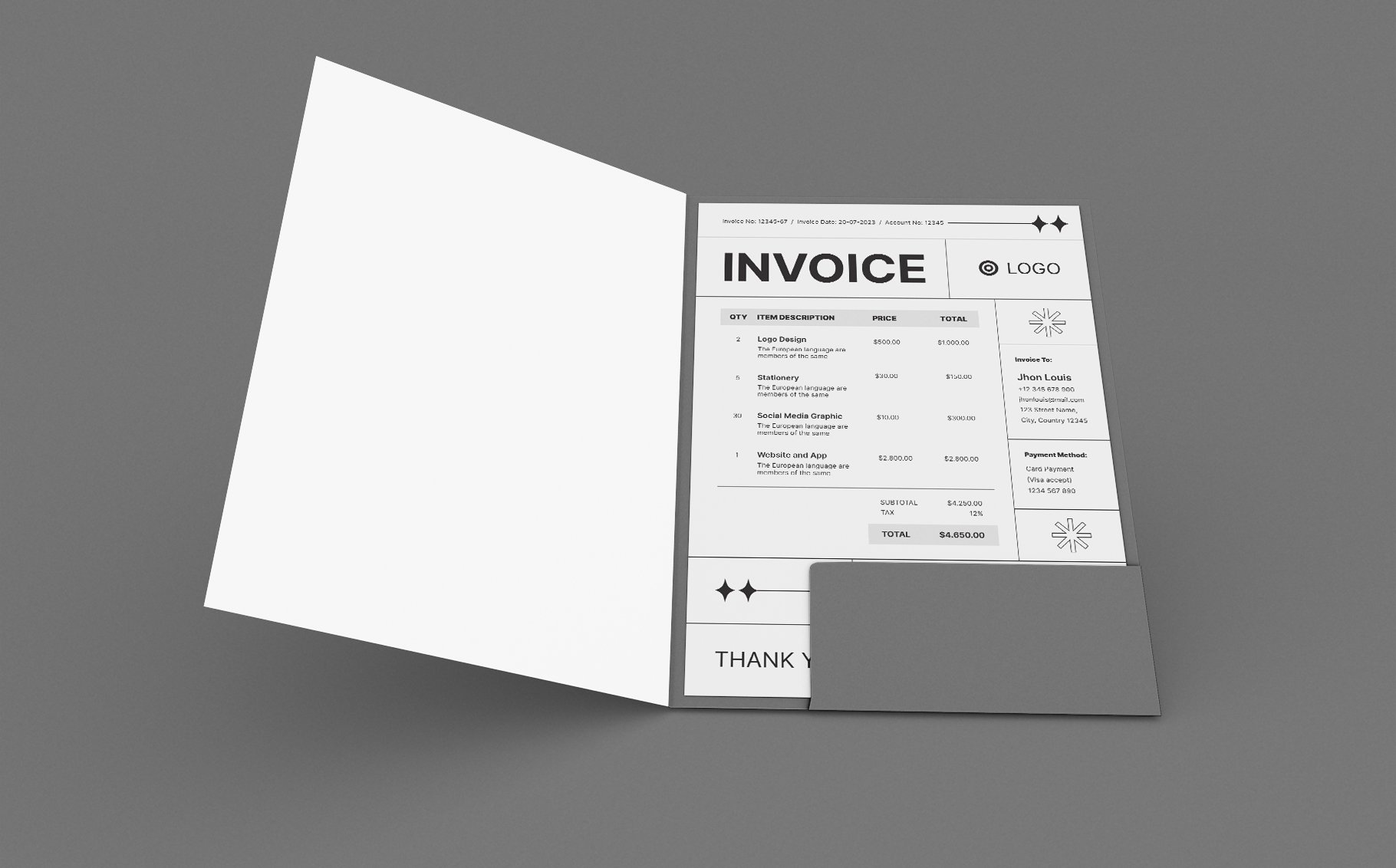 Creative Minimal Invoice Template preview image.