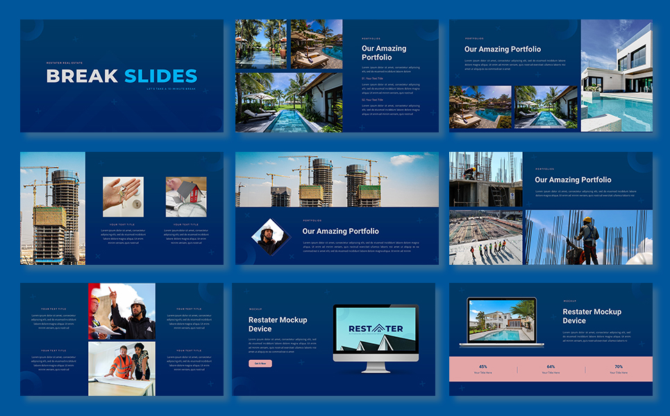Series of slides with a blue background.