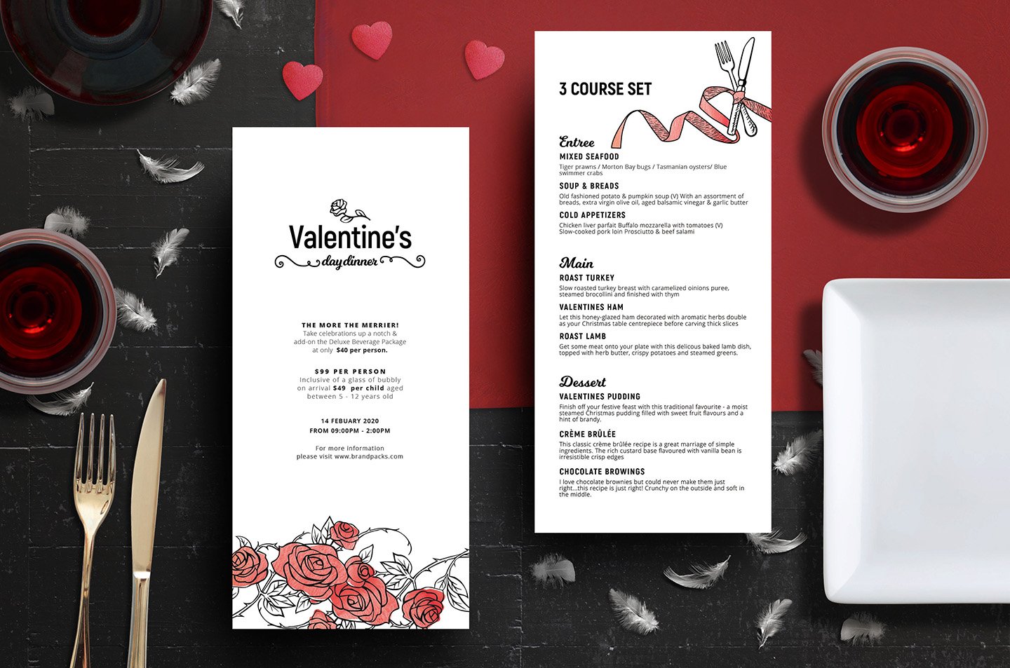 Valentines Menu Template preview image.