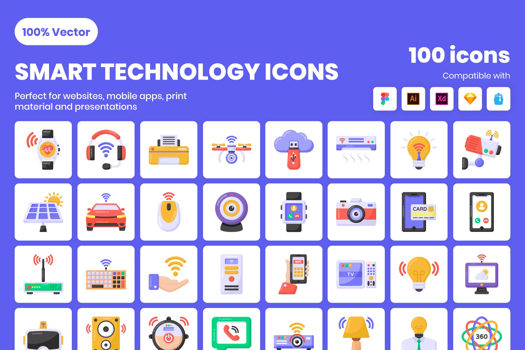 Smart Technology Icons - Vector icon cover image.