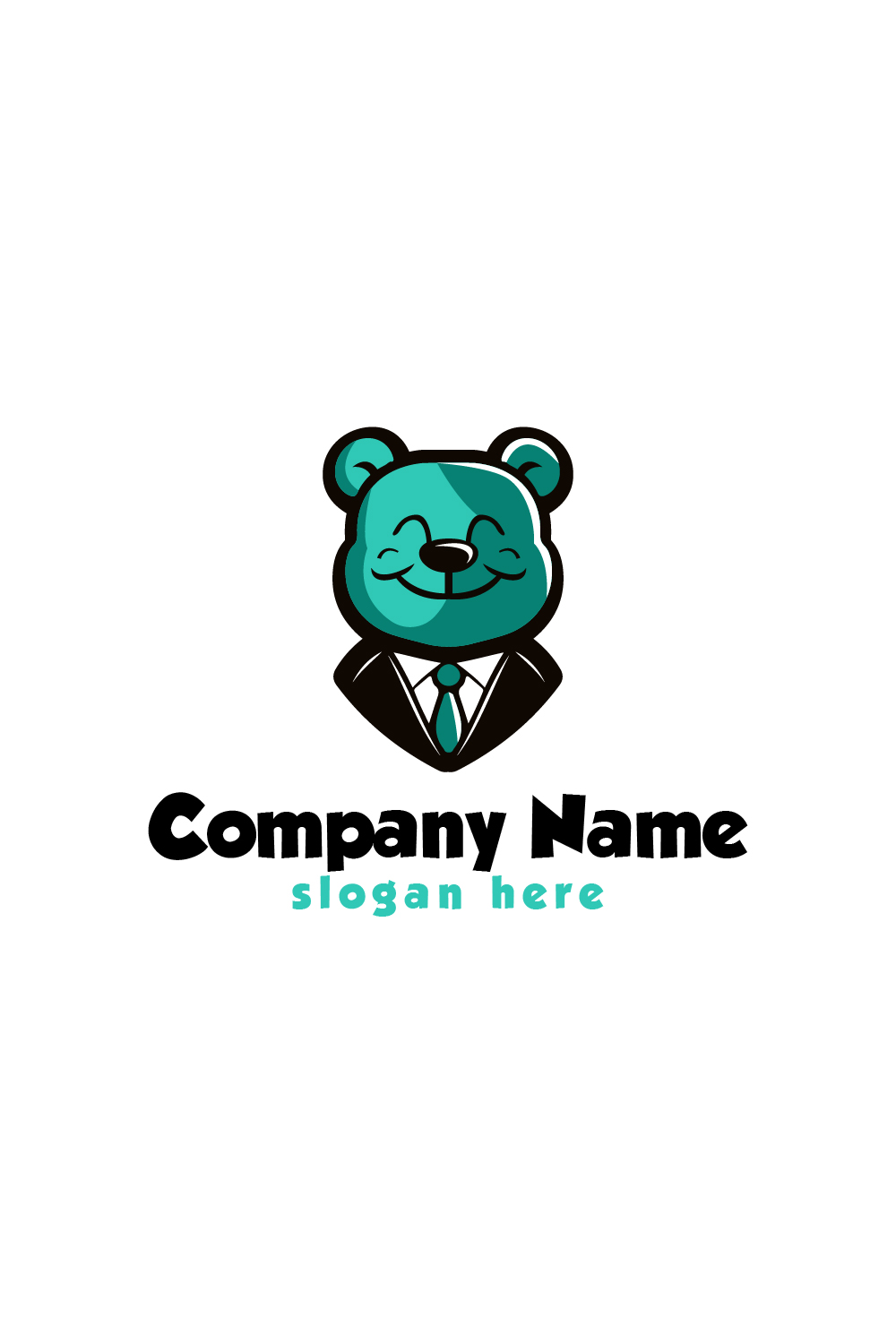 Cute Smiling Bear Mascot logo Template pinterest preview image.