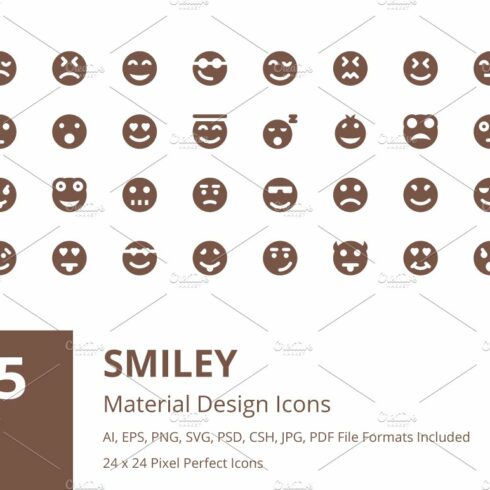 45 Smiley Material Design Icons cover image.