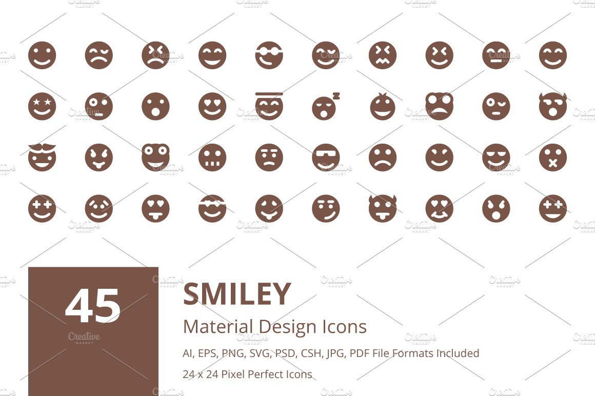 45 Smiley Material Design Icons cover image.