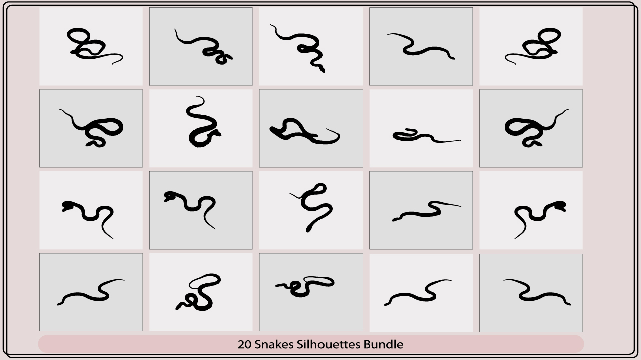 Set of snake silhouettes on a white background.