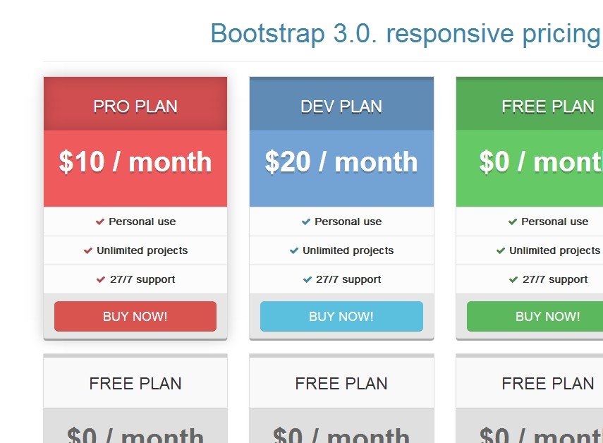 Bootstrap 3.0. pricing tables flat preview image.