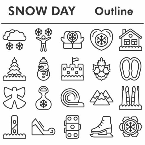 Snow day icons set, outline style cover image.
