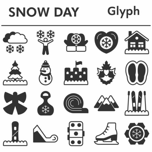 Snow day icons set, glyph style cover image.