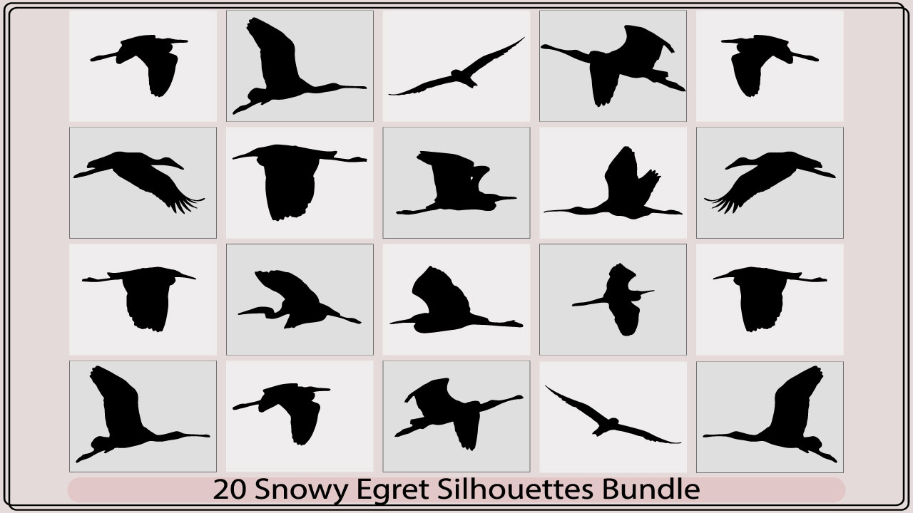 20 snow egret silhouettes bundle.