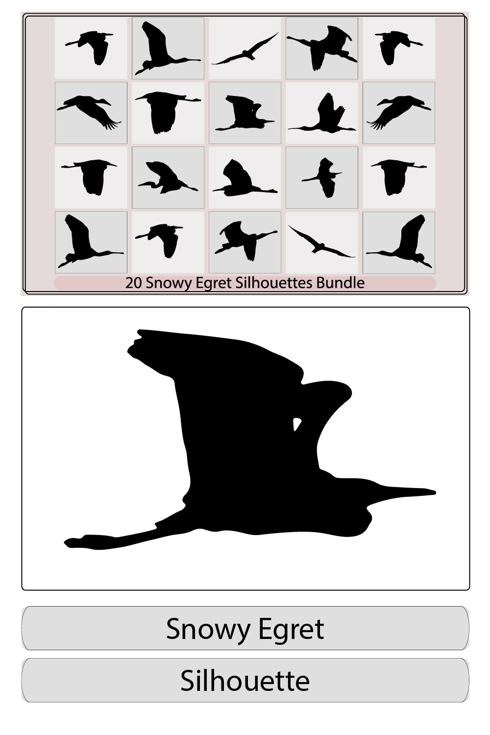 Snowy Egret vector,snowy Egret silhouette, pinterest preview image.