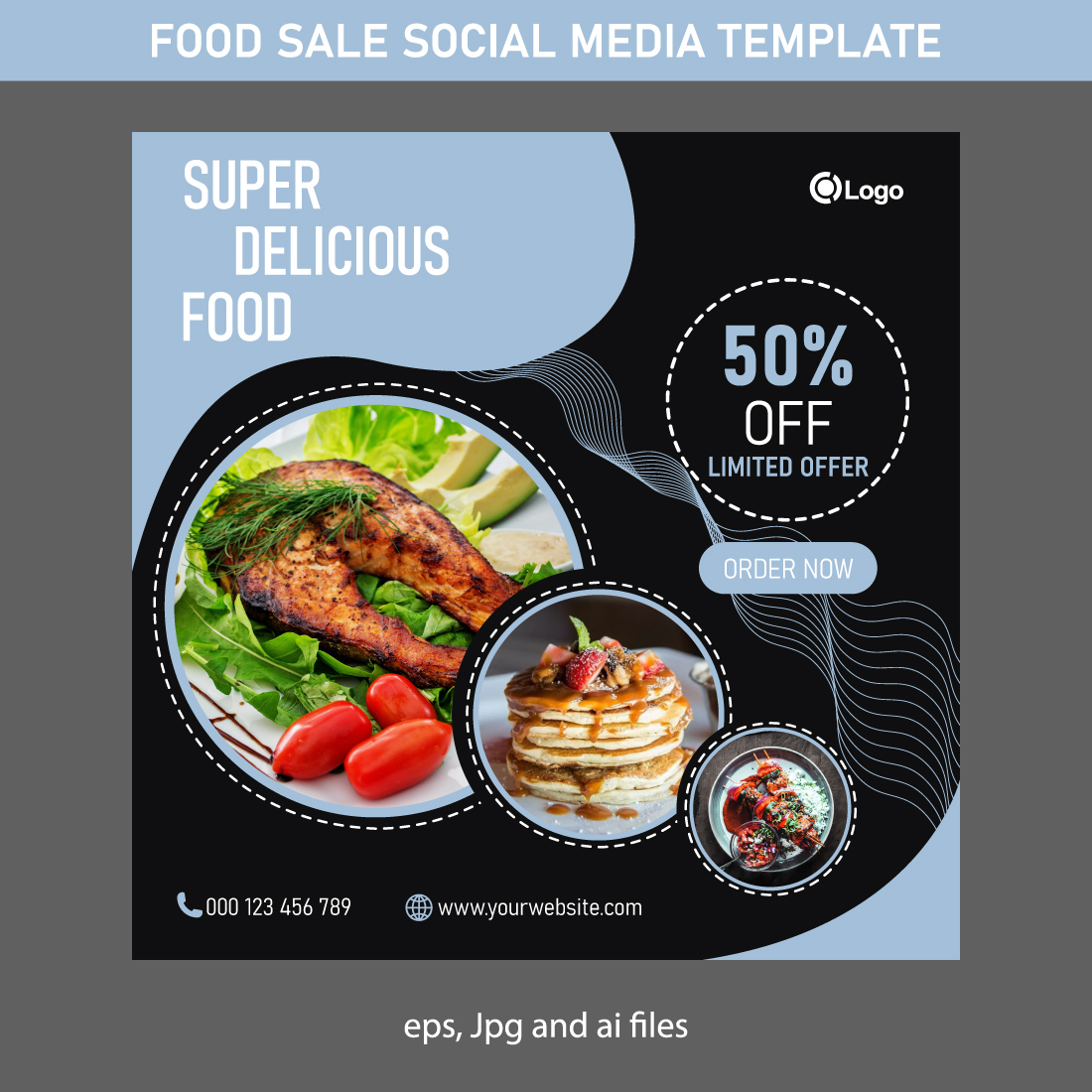 Social media food sale vector template preview image.