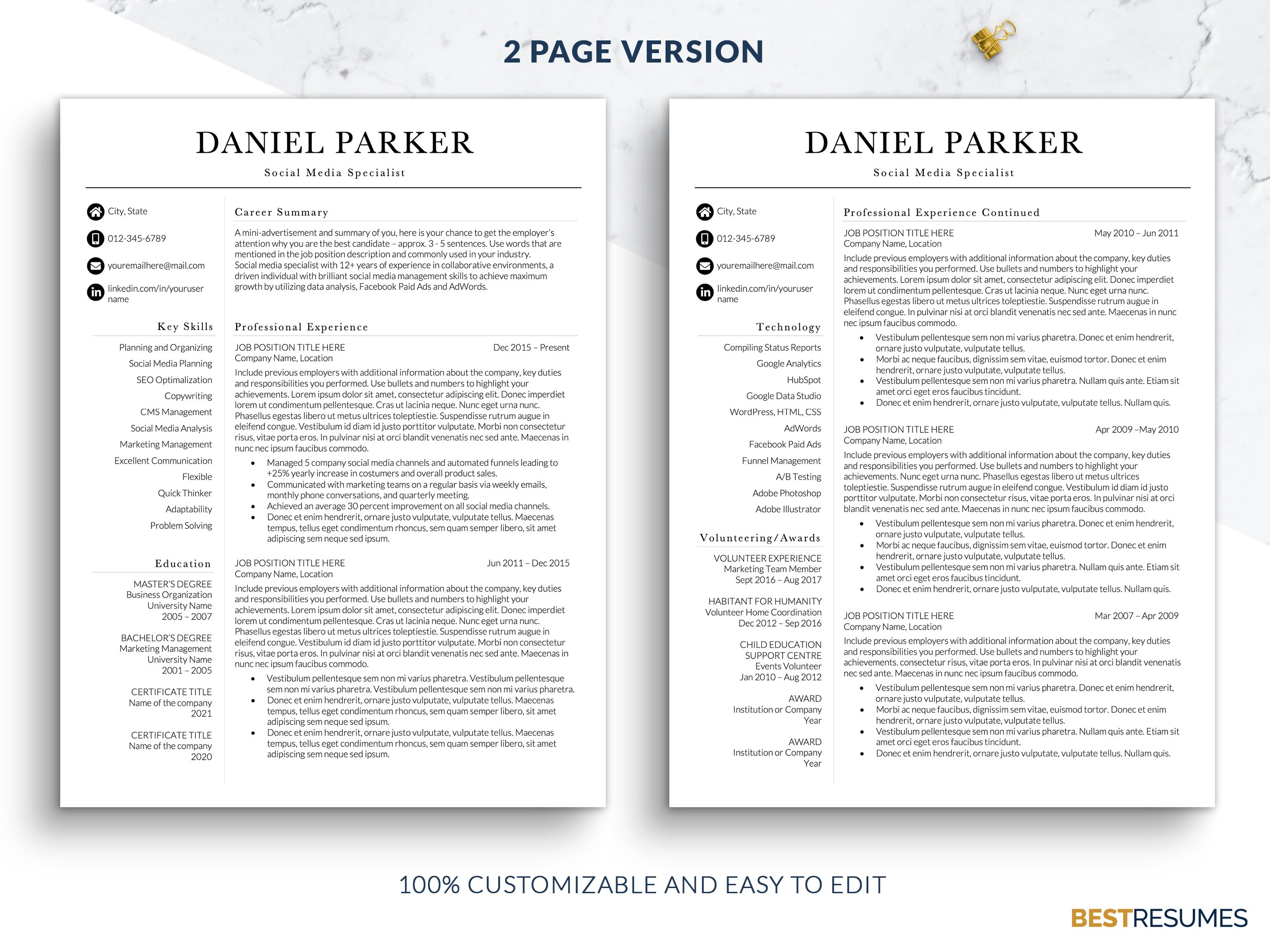 Executive CV/Resume Template Word preview image.