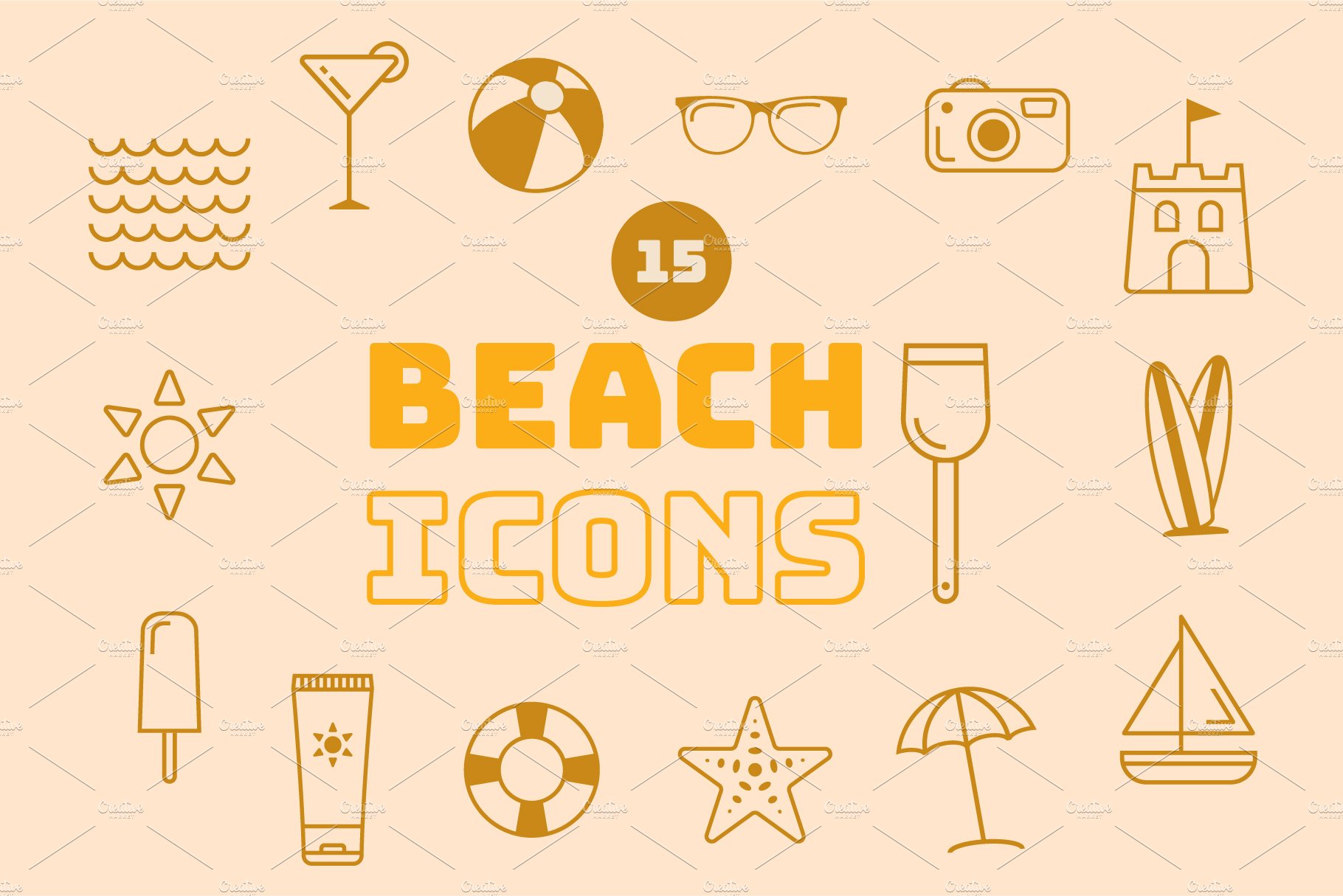 15 Summer Beach Line Icons cover image.