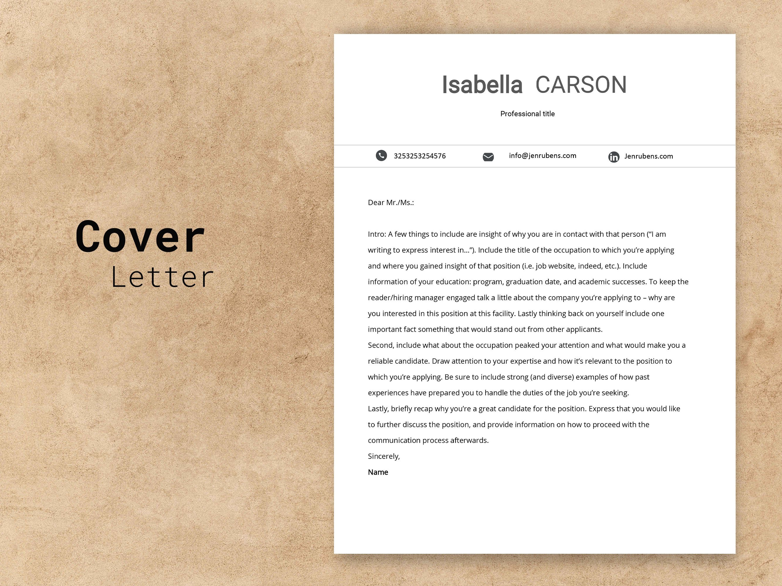 Cover letter is displayed on a piece of paper.
