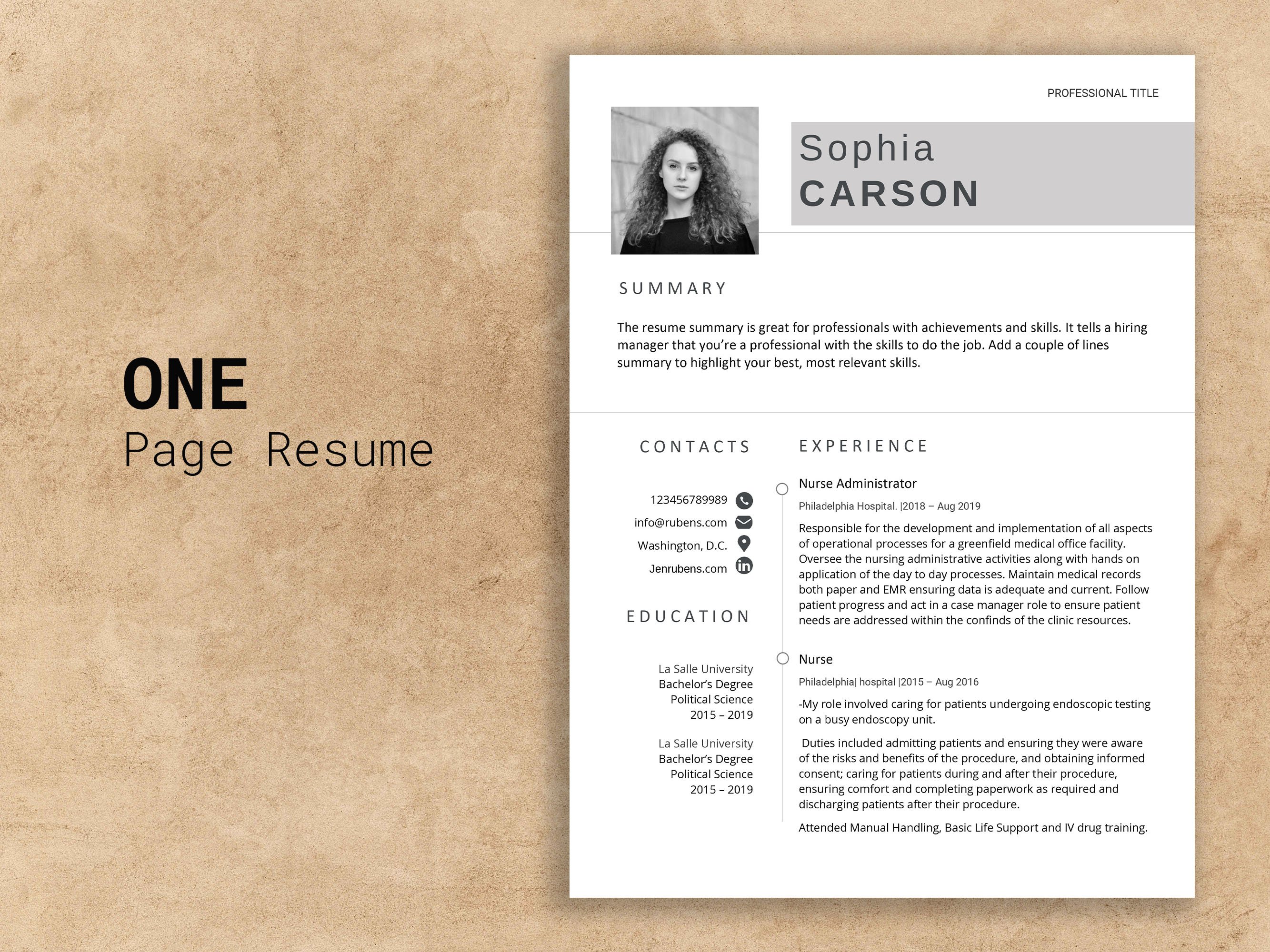 Professional resume is displayed on a piece of paper.