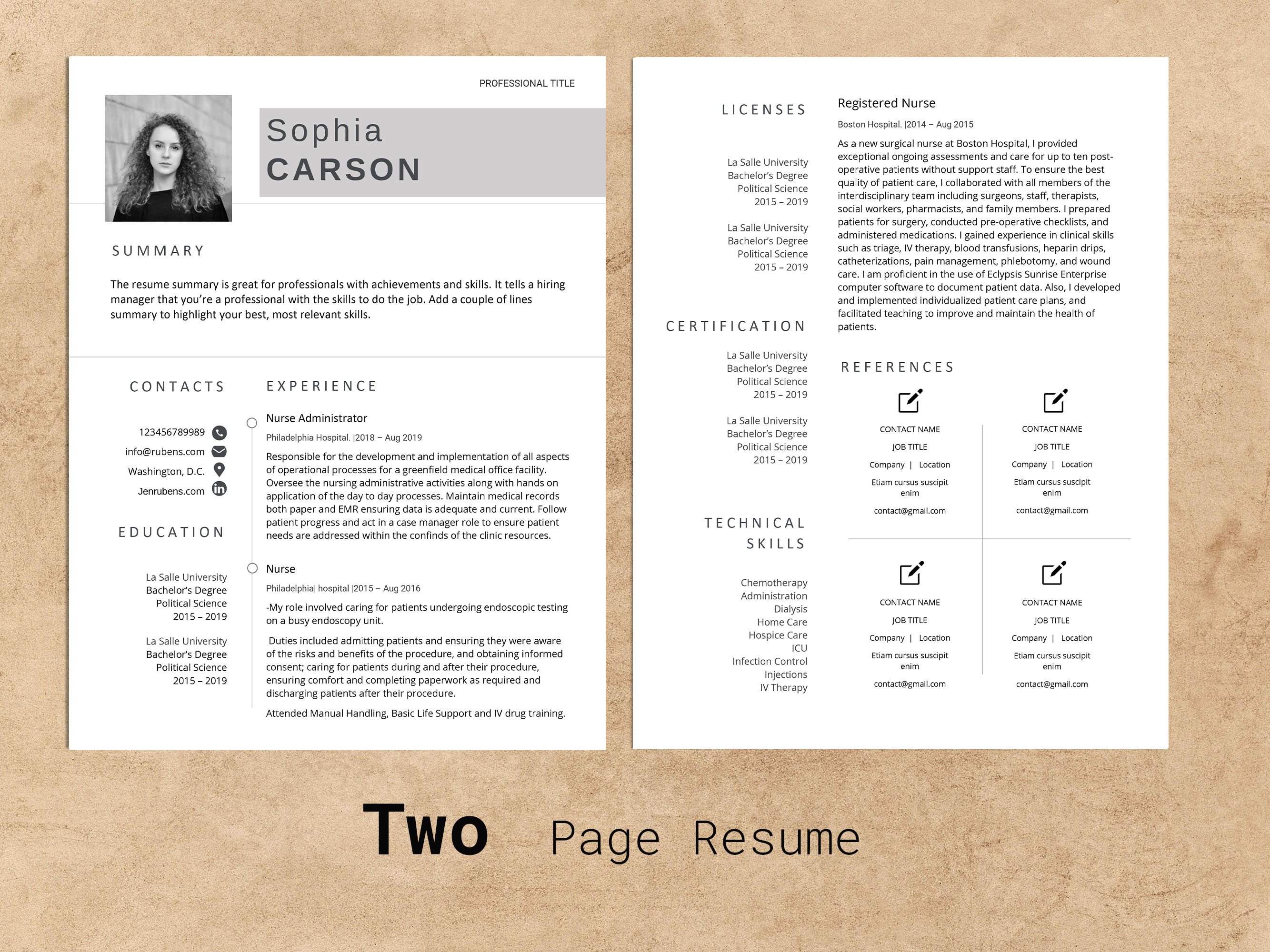 Two pages of a resume on a piece of paper.