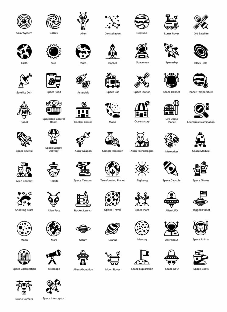 Space and Planets solid icons – MasterBundles