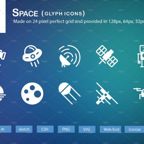 16 Space Glyph Icons cover image.