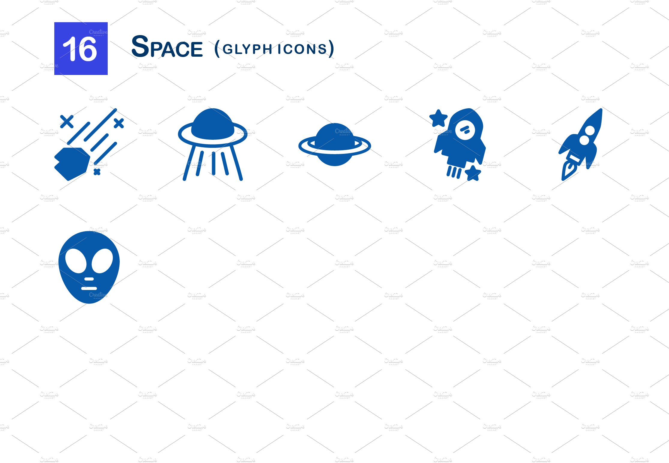 16 Space Glyph Icons preview image.