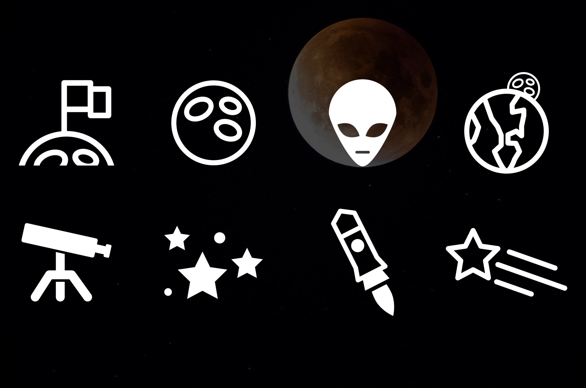 Space Icons - Set of 16 Vectors preview image.