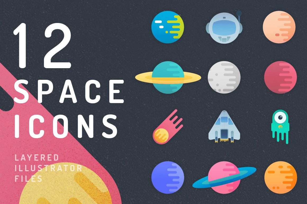 12 Vibrant Space Icons cover image.