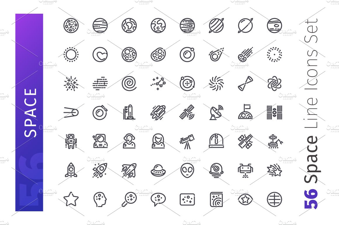 Space Line Icons Set preview image.