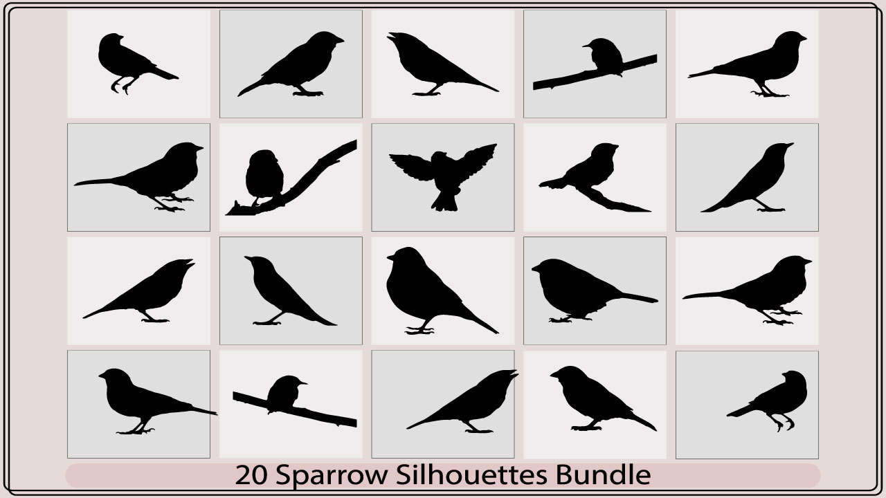 20 sparrow silhouettes bundle.