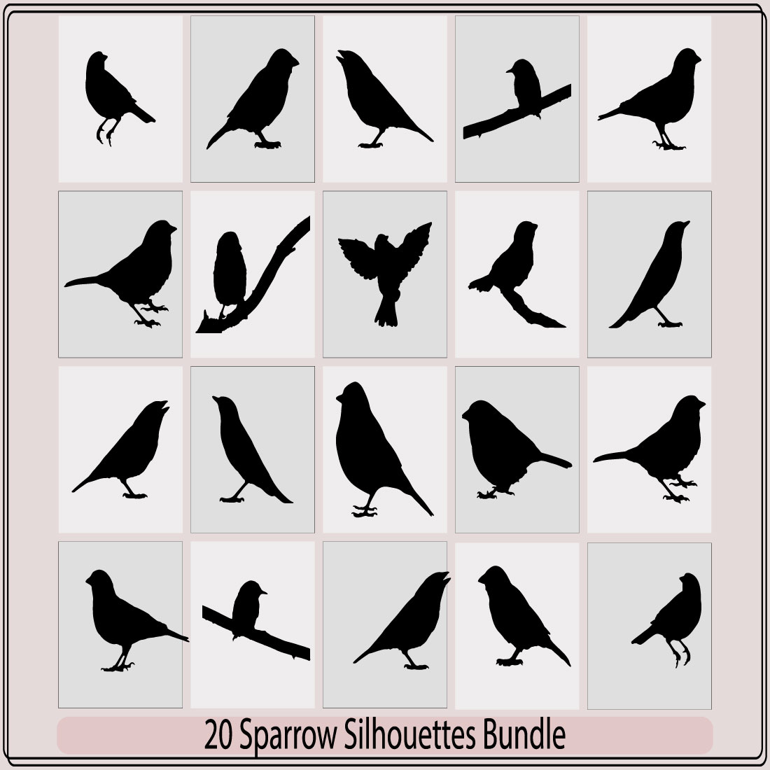 Vector Collection of Bird Silhouettes,sparrow vector silhouette,Vector silhouettes of birds, hand drawn songbirds,Icon set of Sparrow bird preview image.