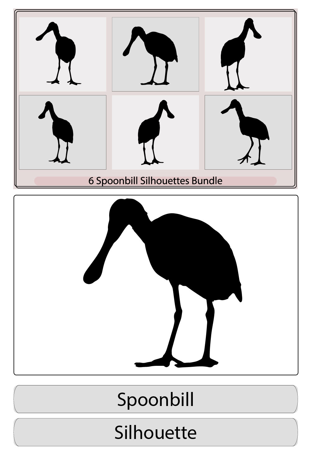 Vector silhouette of standing Spoonbill,Roseate Spoonbill bird logo design,Spoonbill Bird silhouettes vector collection pinterest preview image.