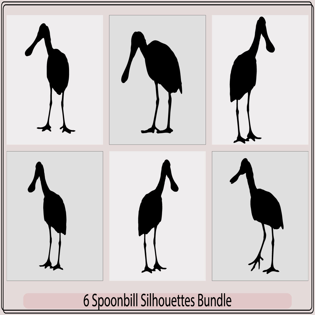 Vector silhouette of standing Spoonbill,Roseate Spoonbill bird logo design,Spoonbill Bird silhouettes vector collection preview image.