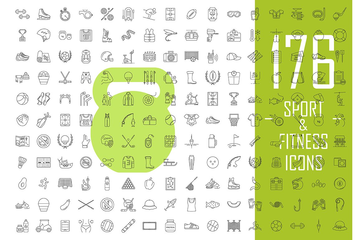 Sport and fitness linear icons set cover image.