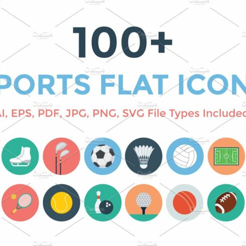 100+ Sports Flat Icons cover image.