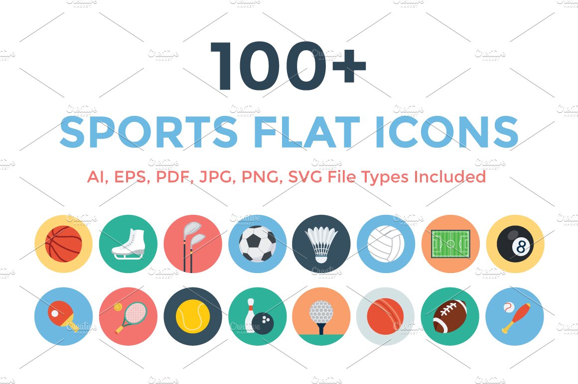 100+ Sports Flat Icons cover image.