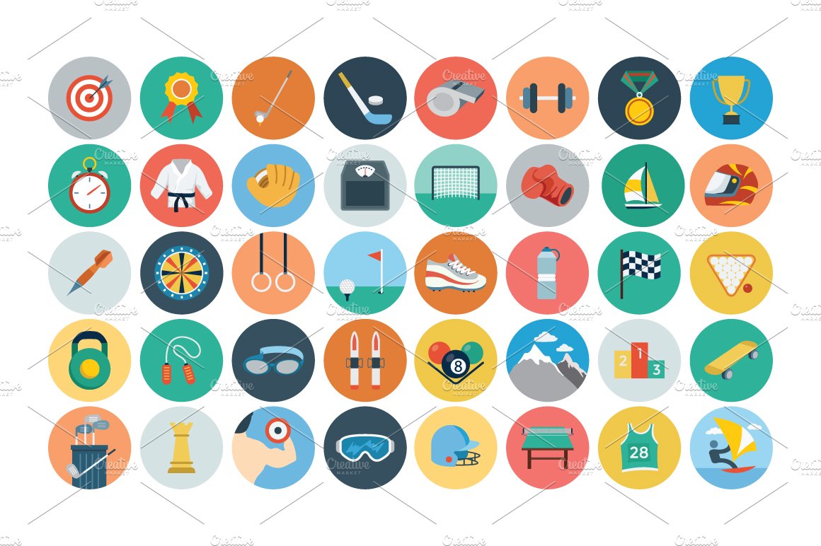 100+ Sports Flat Icons preview image.