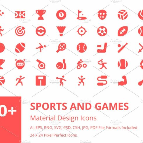 350+ Sports and Games Material Icons cover image.