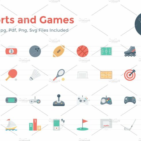 112 Flat Games and Sports Icons cover image.